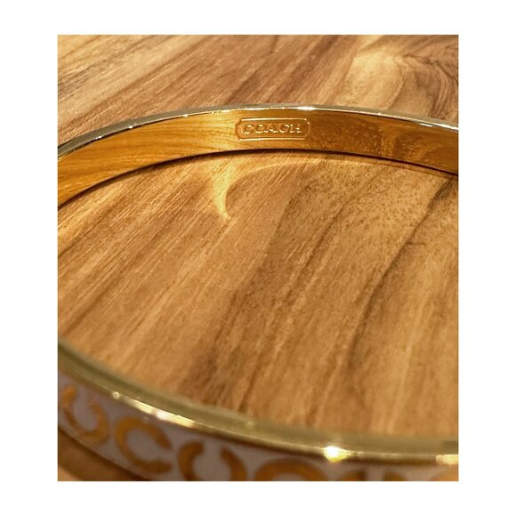 Coach Gold and White Monogram Bangle Bracelet with Crystals - Picture 8 of 9